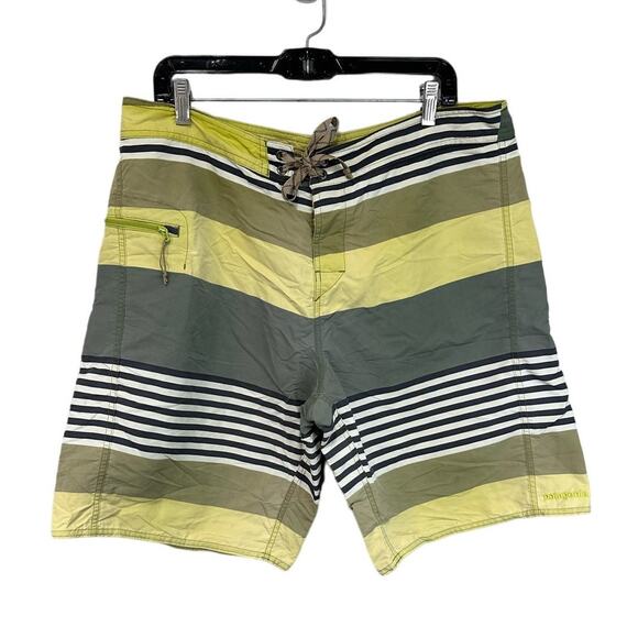 Patagonia Men's Board Shorts Nylon Striped Yellow Green Size 38 - Picture 1 of 9
